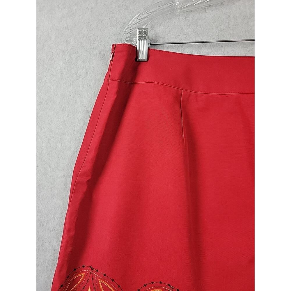 Talbots Cotton Red Geometric Embroidered Side Zip A Line Skirt Women's Plus 16 - Picture 8 of 12